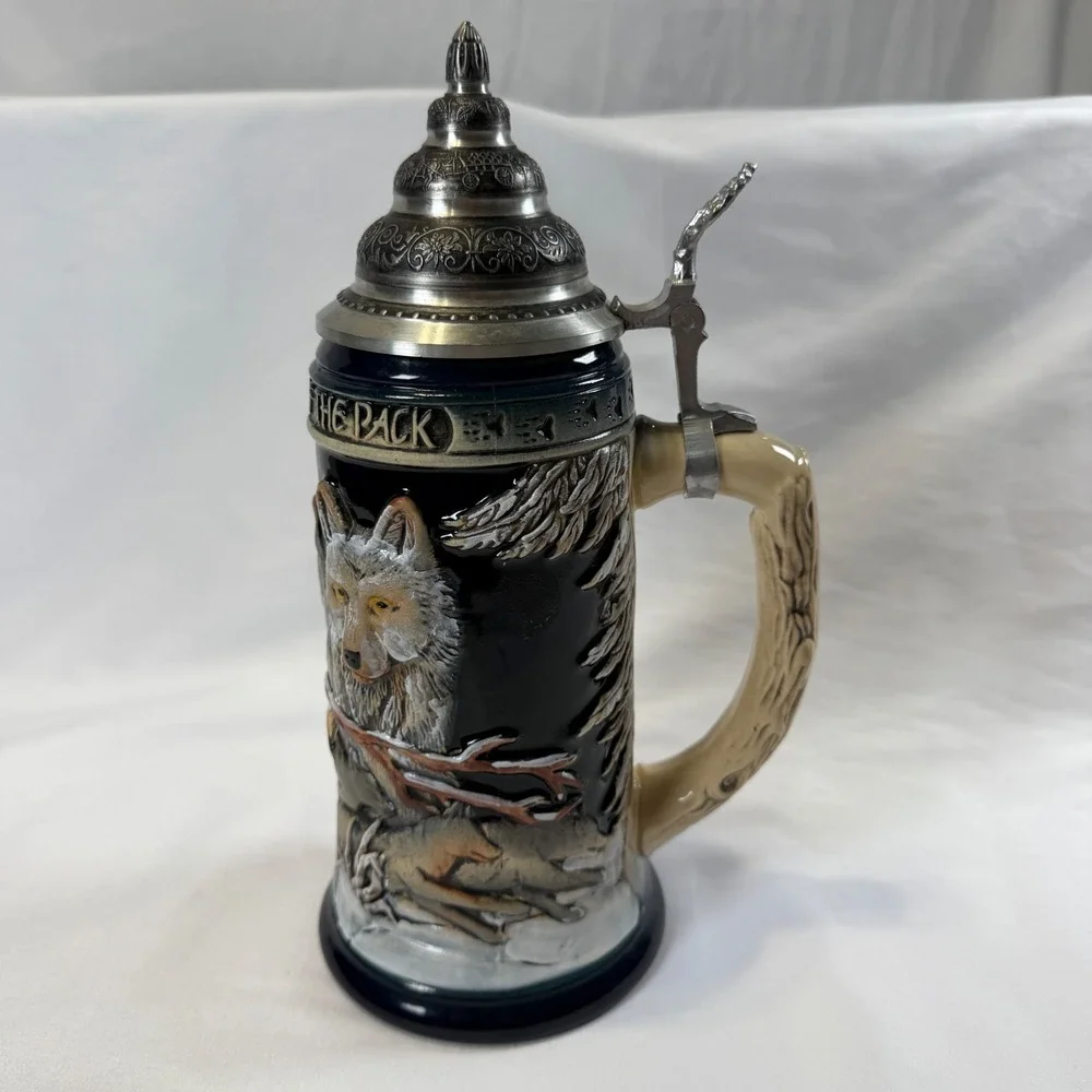 Disney Jody Bergsma Wolf Beer Stein Limited Edition Blue Pewter Lid Germany OS